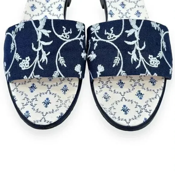 Hill House The City Slide in Navy Embroidery - Blue Floral Mule Sandals sz 41 - Picture 5 of 10
